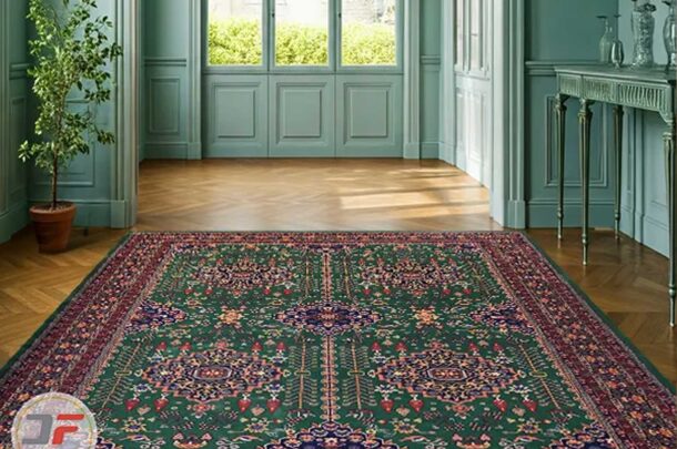 بهترین فرش ماشینی طرح دستباف زمینه سبز